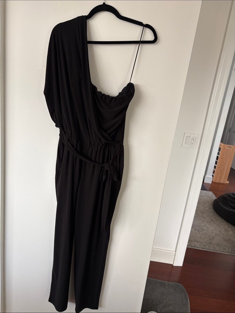 Ramy Brook Toma Black One-Shoulder Jumpsuit with Side Drape